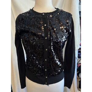 New York and Company Black Sequin Sweater with Rhinstone Buttons Size Small NWOT